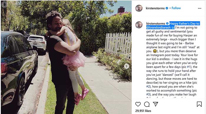 Screenshot of Kirsten Storms wishing her former husband on father's day.